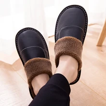 Г., зимние кожаные тапочки домашние мужские и женские домашние тапочки из воловьей кожи с толстым хлопком