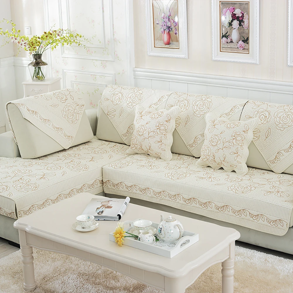 Lychee Embroidery Floral Sofa Seat Cover Cotton Pets Cats Recliner