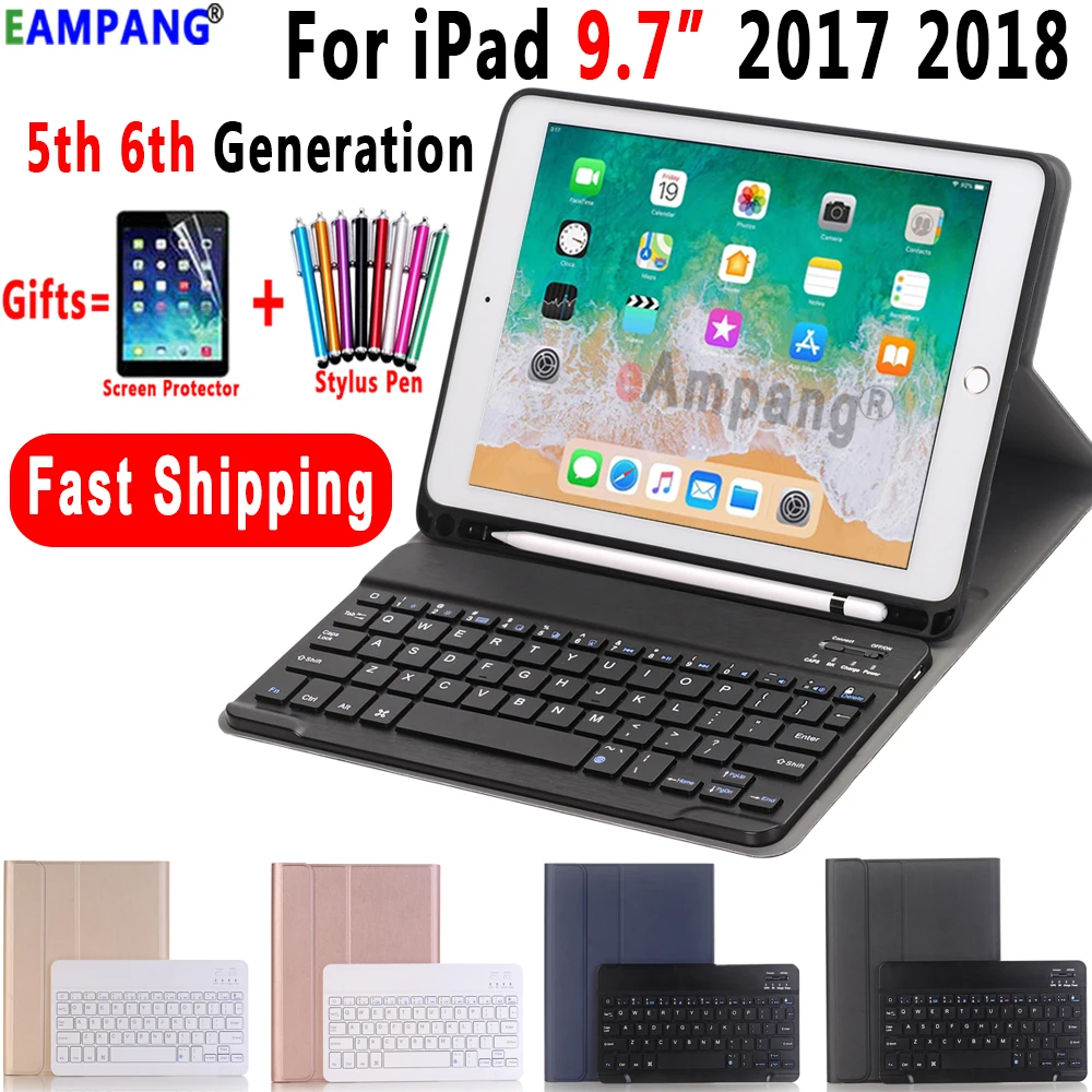 Цена Чехол для клавиатуры iPad 2018 с карандашом для iPad 9,7 2017 2018 5 го 6 го поколения Bluetooth чехол для клавиатуры с русским испанским