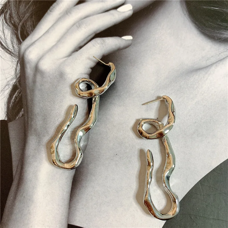 Корея дизайн 925 Серебряная игла неправильная витая линия металлические геометрические серьги для женщин девушек Подарок вечерние ювелирные изделия