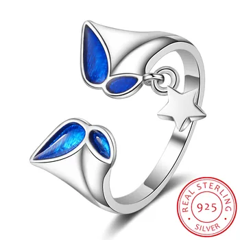 

Hot Sale 925 Sterling Silver Blue Butterfly Star Charm Open Finger Ring for Women Fashion Sterling Silver Jewelry Gift