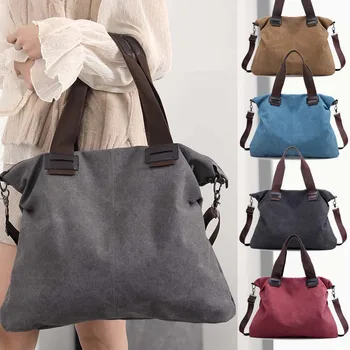 

Large Pocket Casual Tote Women's Handbag Shoulder Handbags Canvas Solid Zipper Capacity Bags For Women