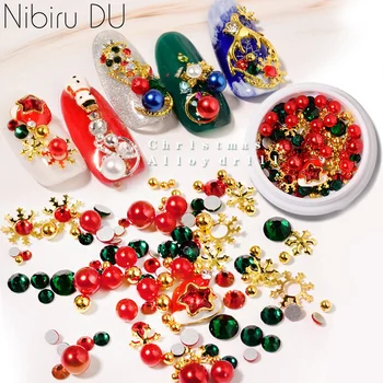 

New Year Christmas Nails Rhinestones Tree Snowman Jewelry Alloy Nail Art Decorations DIY Xmas 3D Tools Holiday Accessories 2020