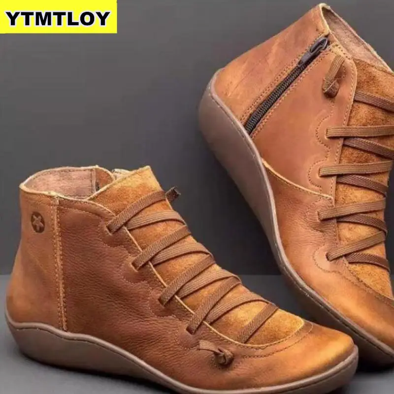 

Women Winter Snow Boots Genuine Leather Ankle Spring Flat Shoes Woman Short Brown Botas with Fur 2020 for Women Lace Up Boots