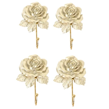 

4Pcs Wall Mounted Vintage Dress Rose Hat Coat Hook Door Clothes Hanger Bathroom Towel,Gold
