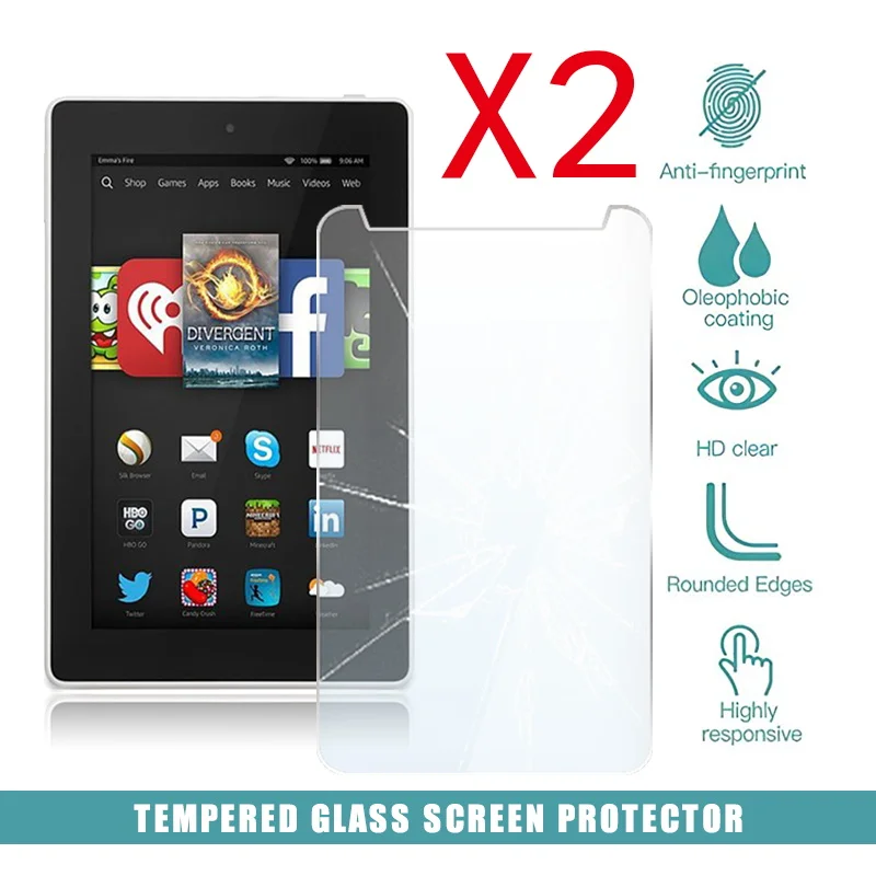 

2Pcs Tablet Tempered Glass Screen Protector Cover for Amazon Kindle Fire HD 7 (4th Gen 2014) Full Screen Coverage Tempered Film