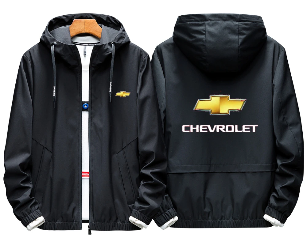 Мужская приталенная куртка-бомбер Chevrolet черная тонкая куртка с длинным рукавом и