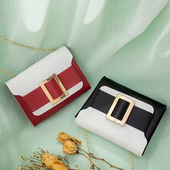 

Women's small square bag 2019 new stitching color metal buckle chain bag candy color leather Messenger bag брендовые сумки#