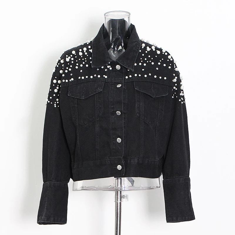 ECRURANI Blue Casual Patchwork Jacket For Women Lapel Collar Long Sleeve Pockets Button Jackets Female Fashion Clothing 2021 New