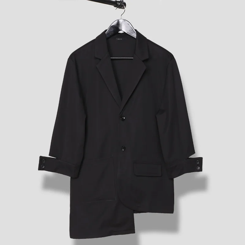 Летний оригинальный дизайнерский темно-черный бесформенный Британский деловой костюм Мужская куртка M-5XL! Плюс-Размер с учетом костюмы