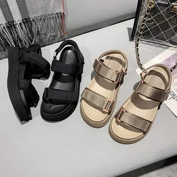 

2020 Summer New High Rise Buckle Women Casual Sandals Flat Comfortable Wild Platform Sandals Student Sport Beach Slippers