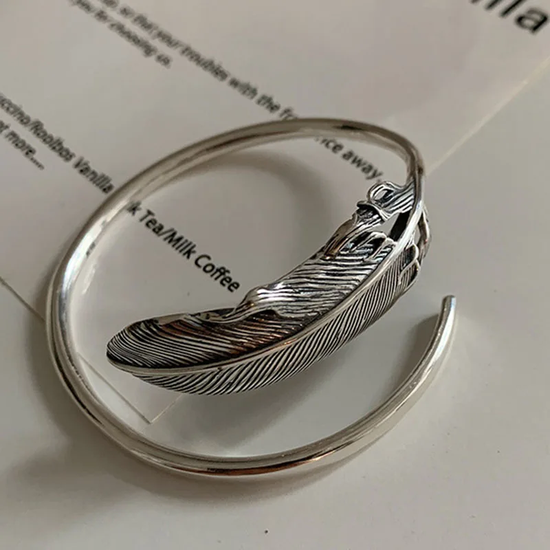 Bangle Bracelet Foxanry Stamp Bracelet for Women Summer Trendy Creative Vintage Feather Adjustable Jewelry Party Gifts