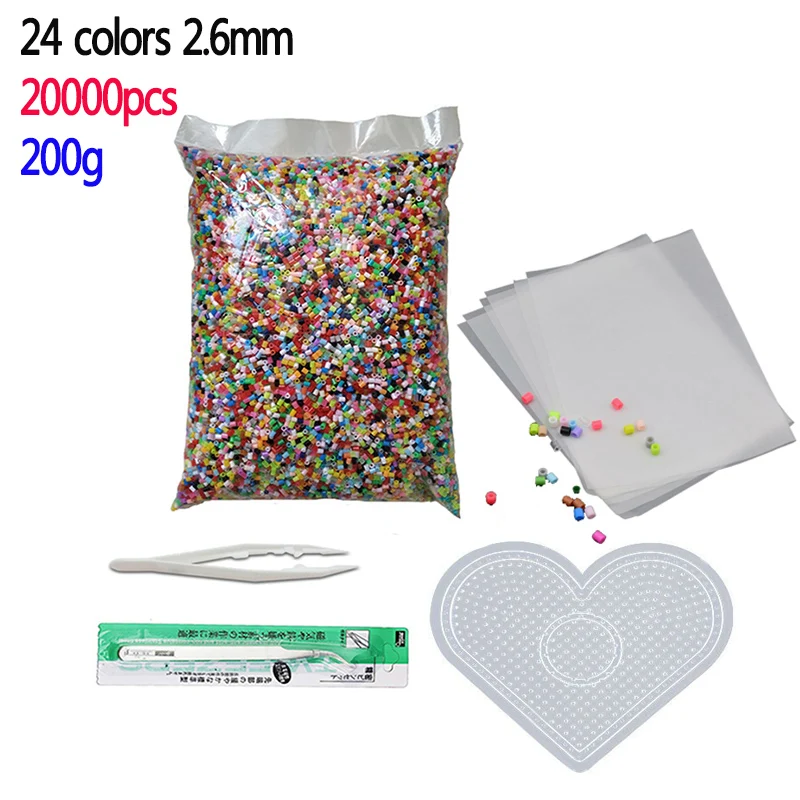 24 colors 20000pcs/bag Perler Beads Kit 2.6mm Hama beads Whole Set with Pegboard and Iron 3D Puzzle DIY Toy Craft Toy Gift beads pegboards fuse beads boards for craft projects fuse beads pegboard