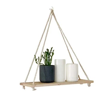 

Wooden Retro Hanging Rack Wall Decoration Displays Storage Rack Jute Rope Wood Wall Floating Shelves Home Decor