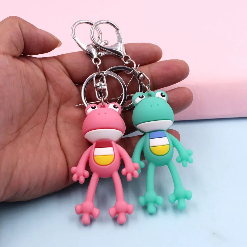 

2020 Cartoon Frog Doll Car Keychain Holder Key Chain Keyring Charm Bag Auto Pendant Gift Female bag Pendant PVC Soft Plastic