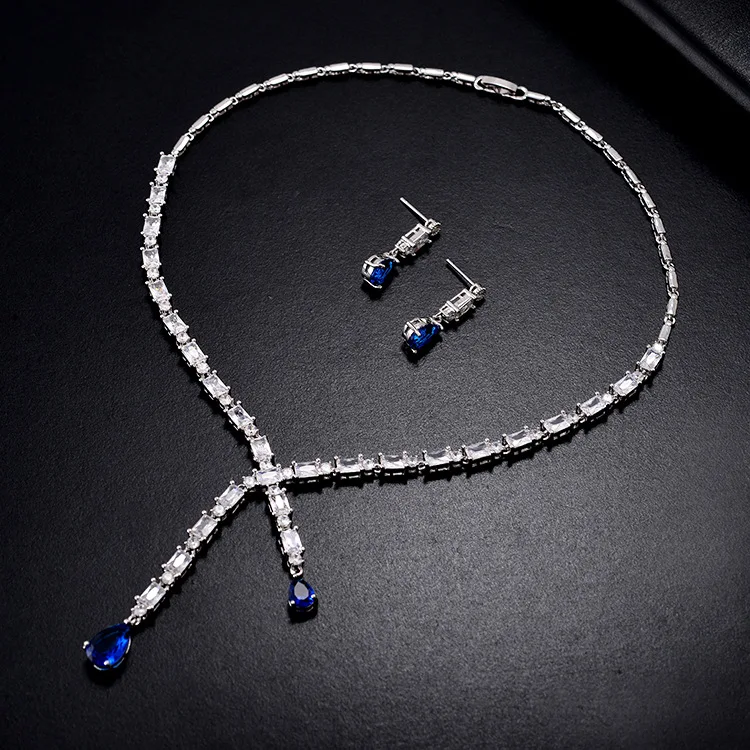

Square Chain Fahsion Wedding Jewelry Sets For Women Micro Pave Zircon Silver Color Earrings Necklaces Set