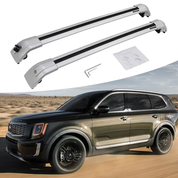 

Fit for KIA Telluride 2019 2020 Lockable Silver Aluminum Cross Bars Crossbar Roof Rack