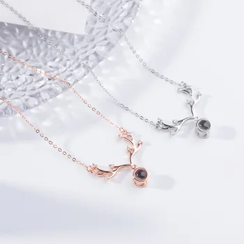 

Fashion Rose Gold 100 Language Antlers Pendant Necklace Female Jewelry Love Memory Banquet Wedding Valentine's Day Gift Necklace