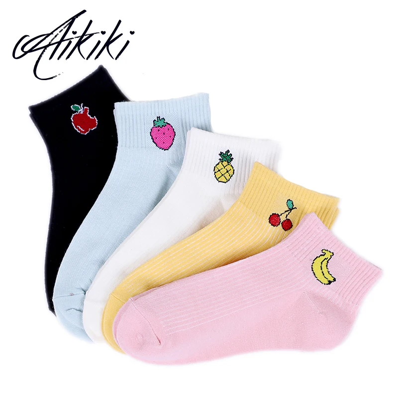 

Cartoon Fruits Cotton Colored Women Socks Hipster Embroidery Women Solid Fruits Cherry & Pineapple Funny Girls High Sock