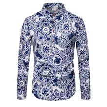  Fashion Vintage Chinese style 2020 latest High-end Men's shirt Chemise ethnique Casual Slim Printed Long Sleeve Men's Shirts 