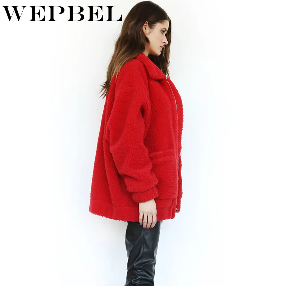 WEPBEL/пальто из искусственного меха для женщин; сезон осень-зима; теплая мягкая меховая куртка на молнии; женское плюшевое пальто с карманами; Повседневная плюшевая верхняя одежда