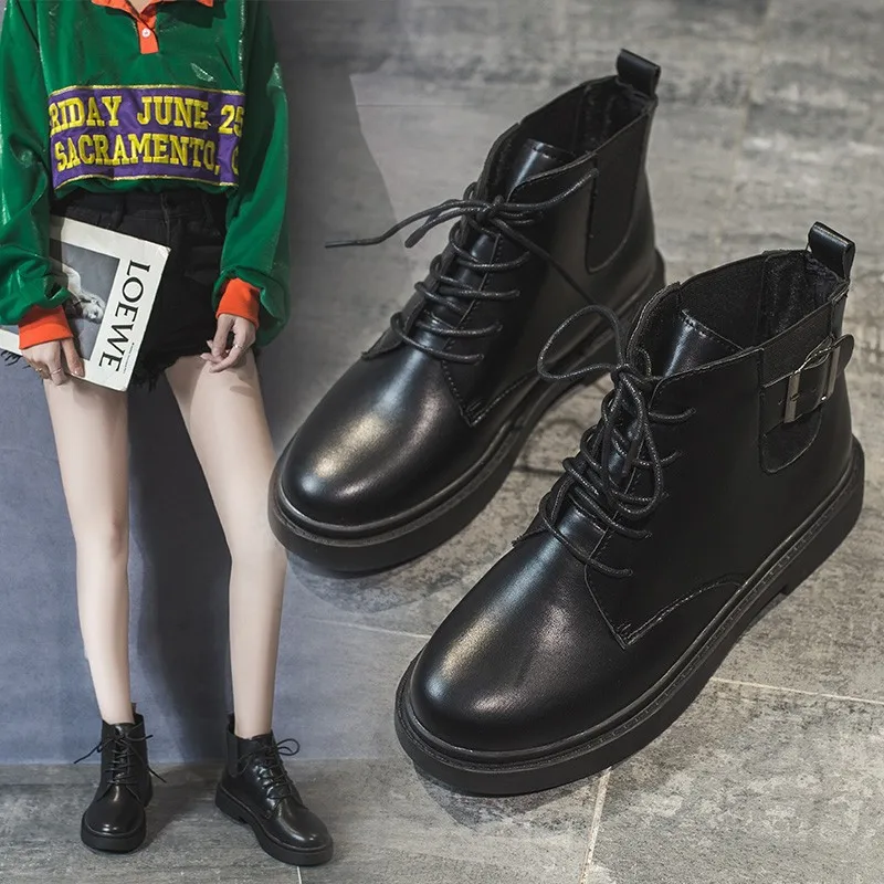 

Martin Boots Women's British-Style 2019 New Style Students Mid-top Korean-style Lace up Front Flat Autumn & Winter Boots