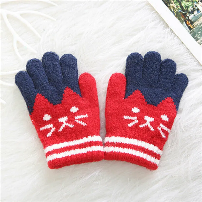 PUDCOCO милые детские перчатки и варежки вязаные зимние теплые перчатки для девочек и мальчиков - Цвет: Красный