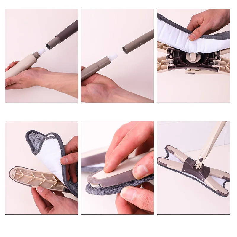 X-type Microfiber floor mop with 3pcs mop cloth replace Hand-free wash flat mop Manual Extrusion Household Cleaning Tools