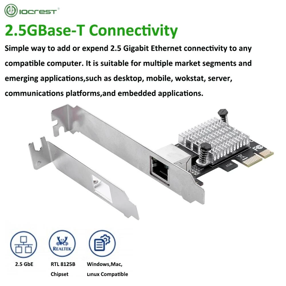 IOCREST 2.5GBase-T Gigabit Network Adapter with 1 Port 2500Mbps PCIe 2.5gb Ethernet Card RJ45 LAN Controller Card network adapter