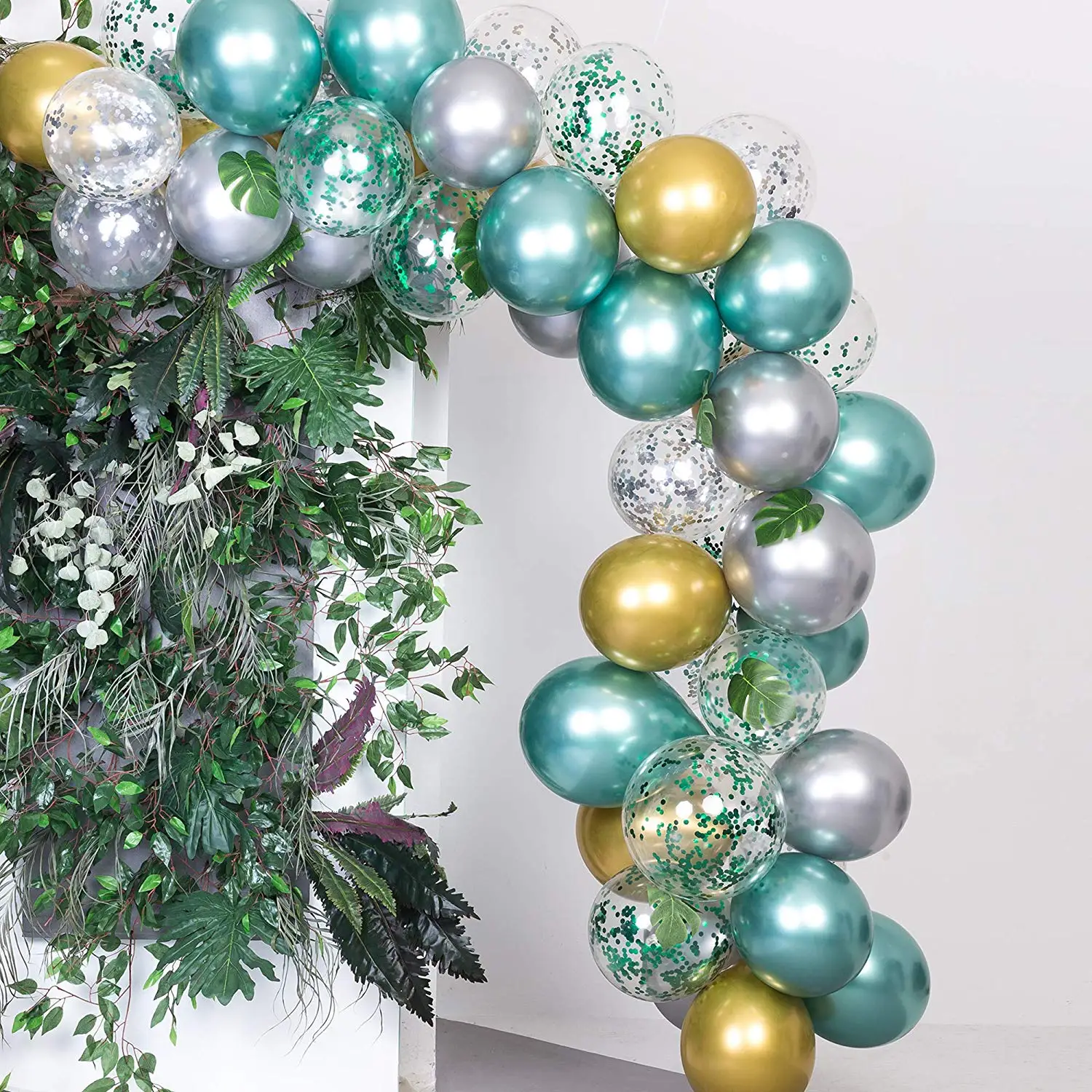 METABLE Green Gold Silver Metallic Balloons Garland Arch Kit 12inch 50pcs For Jungle Theme Party Supplies Baby Shower Birthday