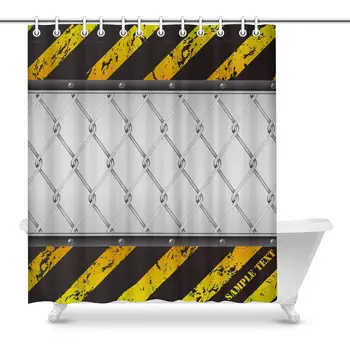 

Funny Construction Background Design with Wired Fence Waterproof Polyester Fabric Shower Curtain Bathroom Sets with Hooks,