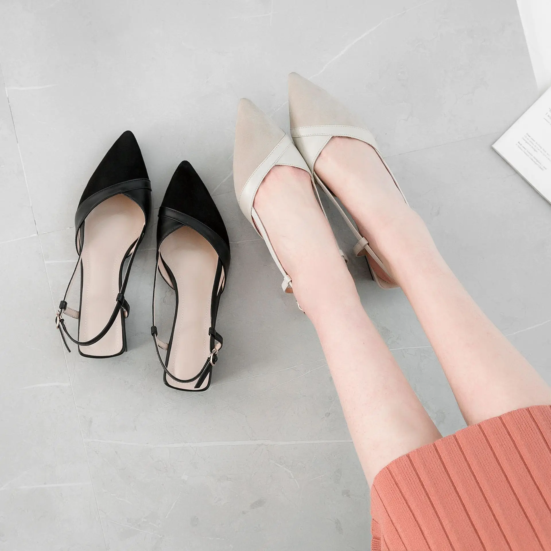 

2019 Spring New Style Pointed Sandals Women's Summer Cool Versatile Elegant Korean-style-Style Pump Chunky-Heel Semi-high Heeled