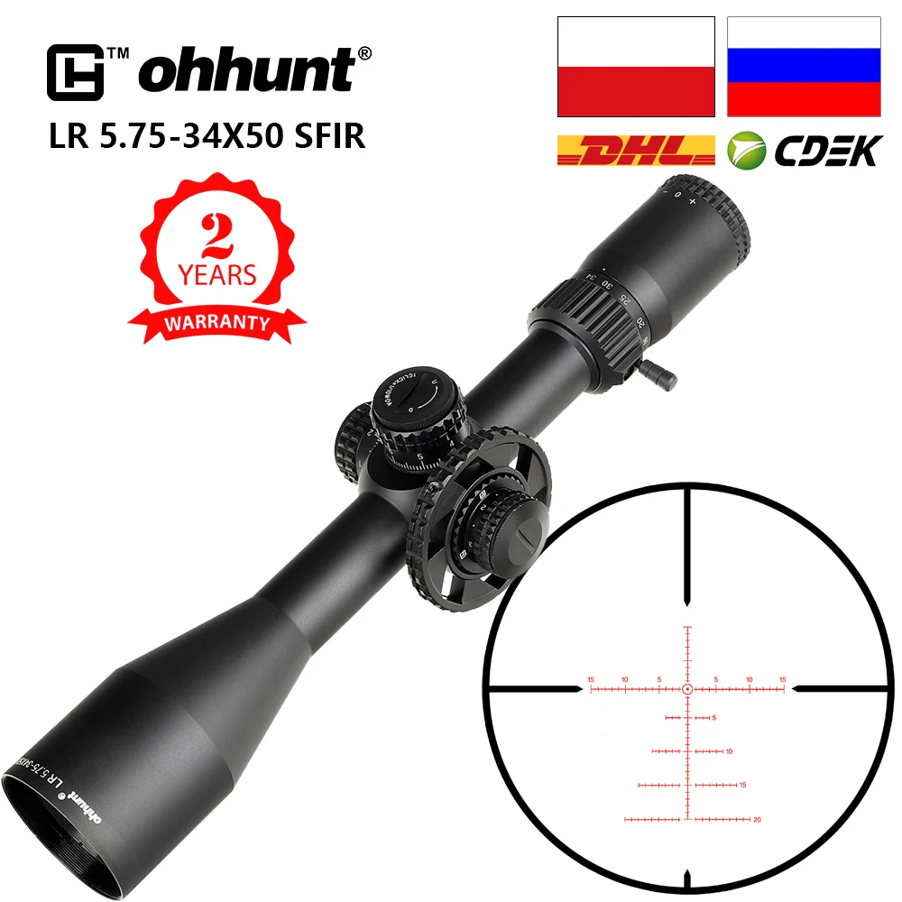 Ohhunt LR 5.75 34x50 SFIR охотничий прицел Mil Dot стекло травленая сетка Красное освещение