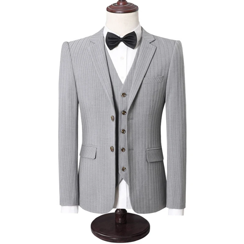 Autumn winter men formal suits sets Slim Fit Office Blazers+Pants+Vest set stripe solid color men casual sets high quality Sets Autumn winter men formal suits sets Slim Fit Office Blazers+Pants+Vest set stripe solid color men casual sets high quality Sets
