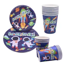1 zestaw kosmos Planet Party jednorazowe zastawy stołowe dekoracje na przyjęcie urodzinowe dla dzieci jednorazowy talerz papierowy puchar astronauta zaopatrzenie firm