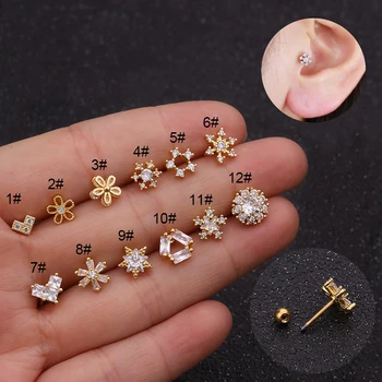 

1PC Cz Heart Flower Cartilage Earring Stainless Steel Gold Silver Color Cartilage Helix Conch Rook Earring Piercing Jewelry