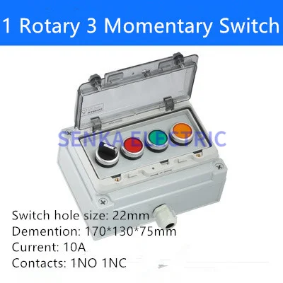 Description Picture 3 of itemOutdoor Waterproof Button Control Switch Box Emergency Stop Start Indication Lamp Self Recovery Switch Junction Box 220VAC