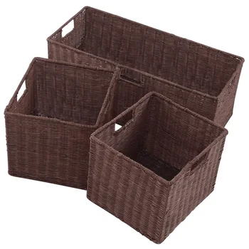 

3 pcs Nesting Rectangular Cube Rattan Storage Baskets HW55612
