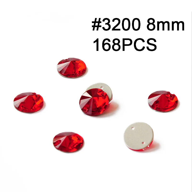 Rivoli 8mm 168pcs Хрустальные Стразы светло Сиам красное стекло пришивные стразы с отверстиями плоские с оборота DIY Швейные Стразы для одежды свадебное платье - Цвет: Rivoli 8mm 168pcs