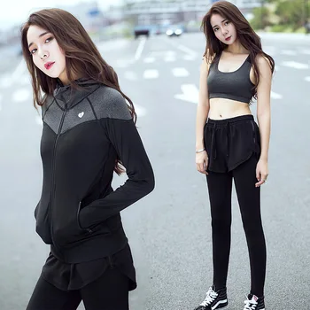 

Autumn and winter lady suit suit running suit three-piece set slim tights fitness suit women's quick-drying coat