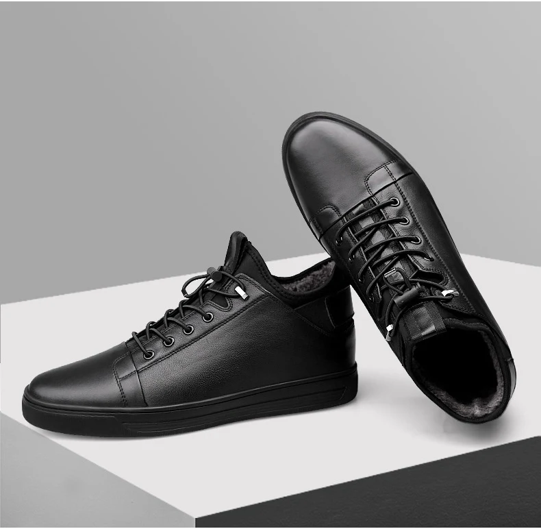 Высокие черные мужские кожаные кроссовки Alzas Para Zapatos на меху; повседневные тонкие спортивные туфли; мужская обувь на подъеме; мужская обувь