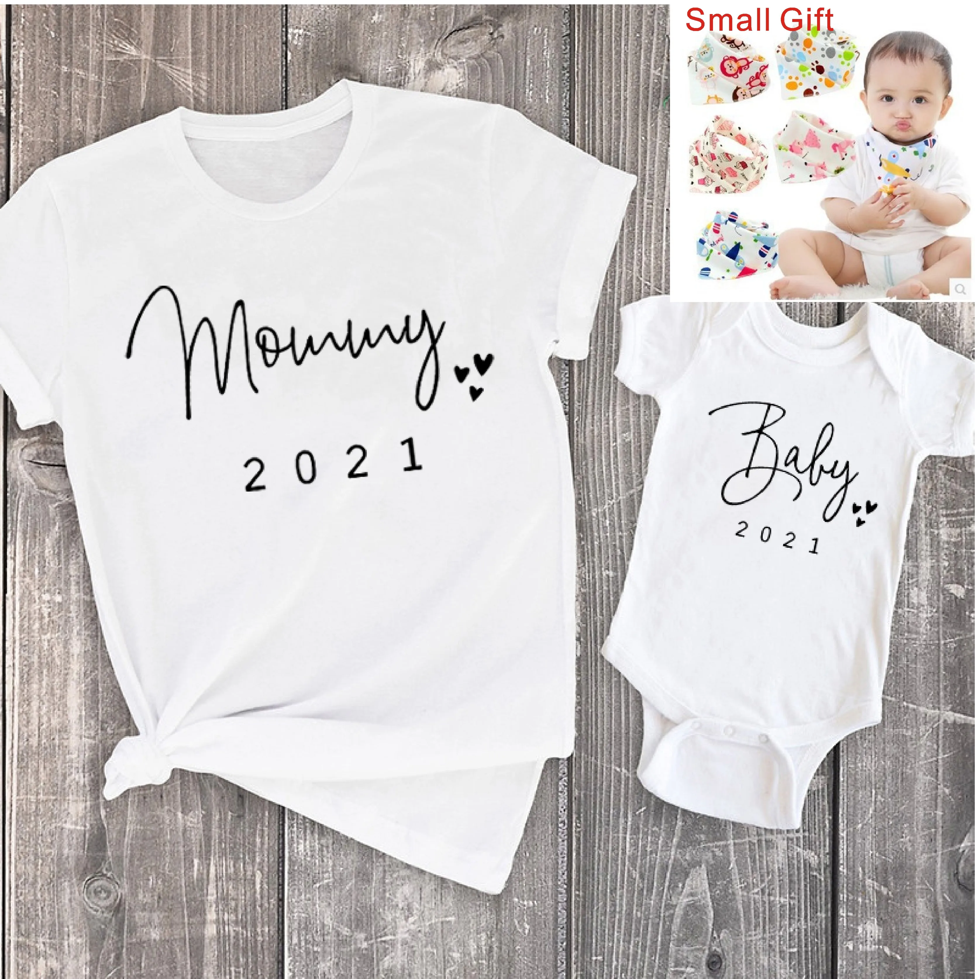 Ropa a juego para bebés y madres, camiseta de aspecto familiar sencilla con mensaje de embarazo, divertida, 2021