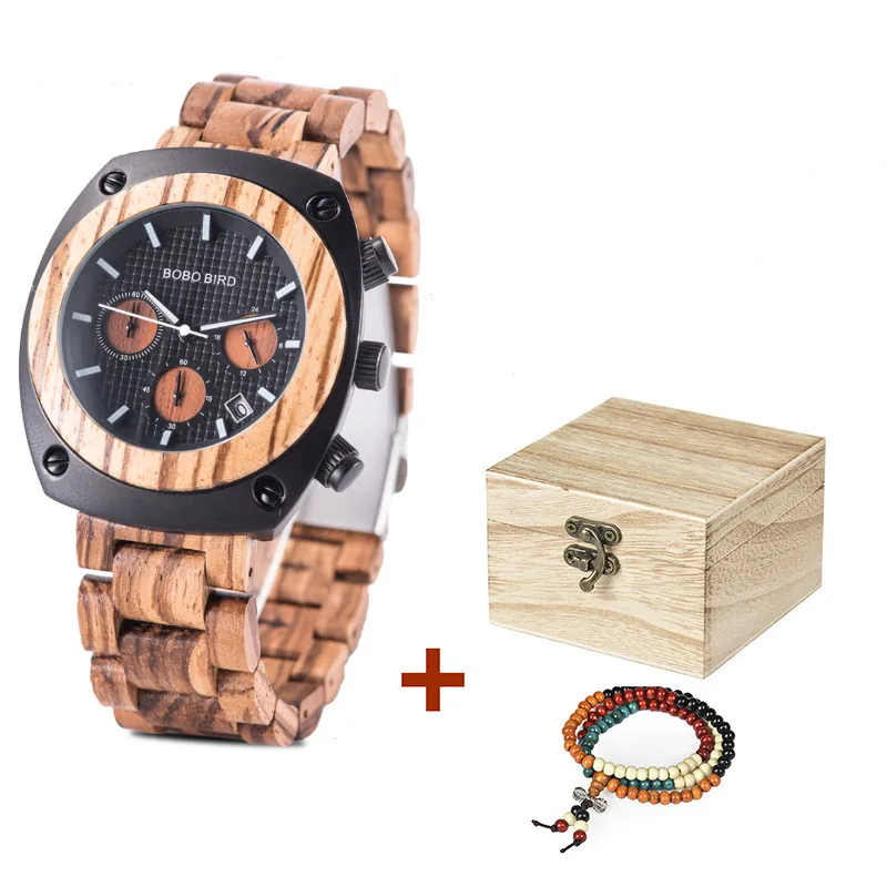 Мужские кварцевые часы BOBO BIRD, роскошные часы для рождественских подарков, часы из дерева и нержавеющей стали - Цвет: T08-4 in Wooden box
