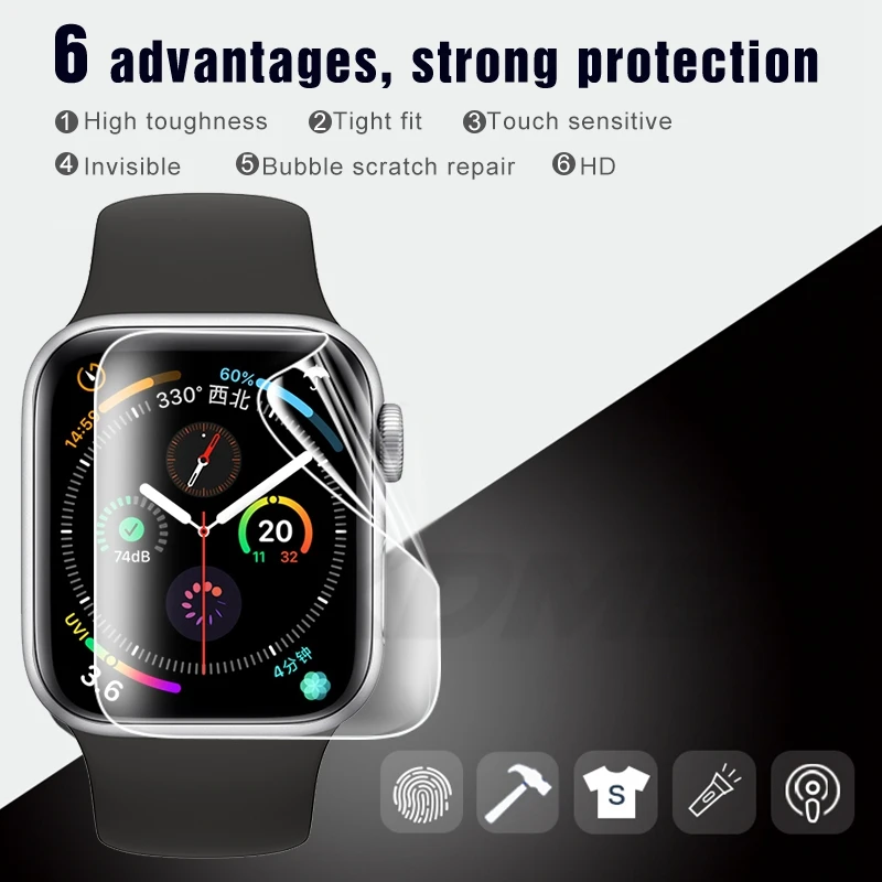 Мягкая Гидрогелевая пленка для Apple Watch Series 1 2 3 4 5 40 мм 44 мм Защитная пленка для переднего экрана для iWatch 44 мм стекло