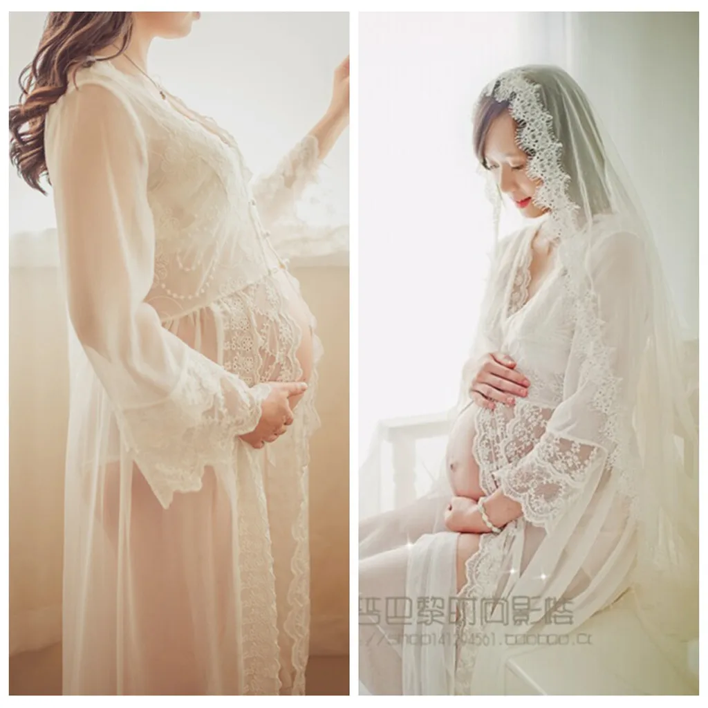 

ARLONEET maternity dresses for photo shoot Pregnants V-Neck lace perspective Photography sexy Dress Women long Solid Dress Cj22