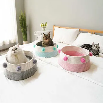 

Cat Bed With Toy Ball Tear Resistant Summer Dog Cooling Mat Cotton Rope Cats House Puppy Nest kitten Pad Cushion Bed