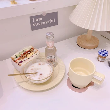 

Creative Coffee Cup and Saucer Set Ceramic Breakfast Milk Cup Afternoon Tea Cup European Simple Style Water Cafe Cup with Handle
