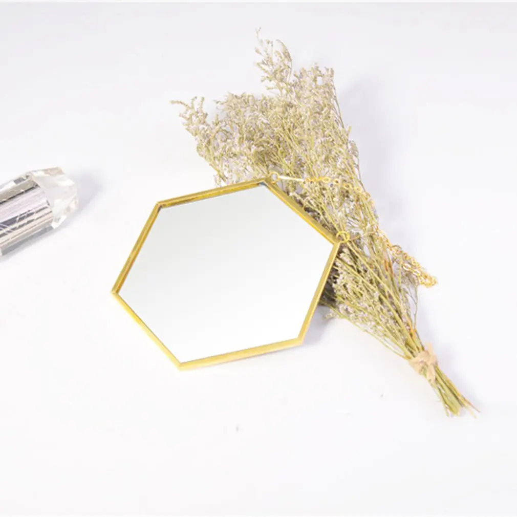 Скандинавское минималистичное украшение для дома геометрическая форма Золотое Латунное шестигранное зеркало для ванной комнаты зеркало у входа зеркало для макияжа