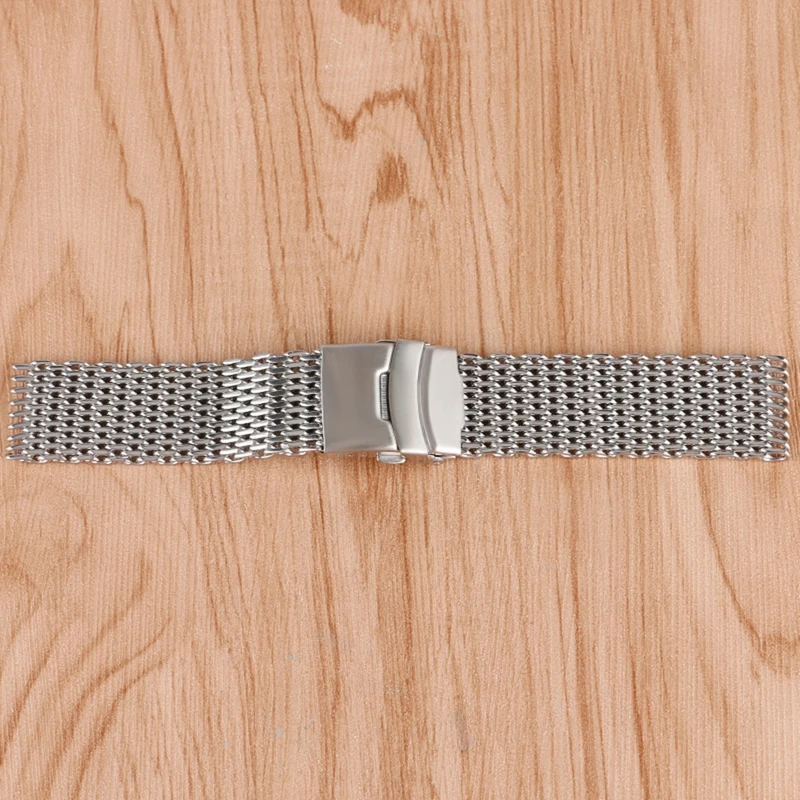 HQ 18/20/22 мм Watchstrap раза по сравнению с застежкой безопасности Кнопка ремень Для мужчин одноцветное звеньев серебряная сетка