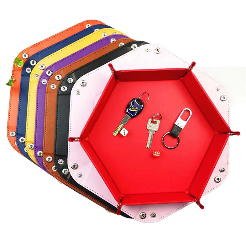 

JOYJOO PU Leather Tray Keys Coins Cell Phones Wallet Storage Velvet Hexagon Box Folding Organizer